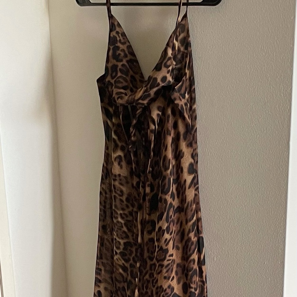 Cow Neck Leopard Print Maxi Dress